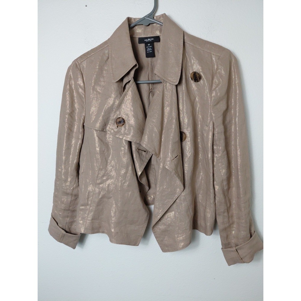 Alfani 100 % Linen Women's tan with metallic Gold Jacket in sz 4P Club Y2k Boho